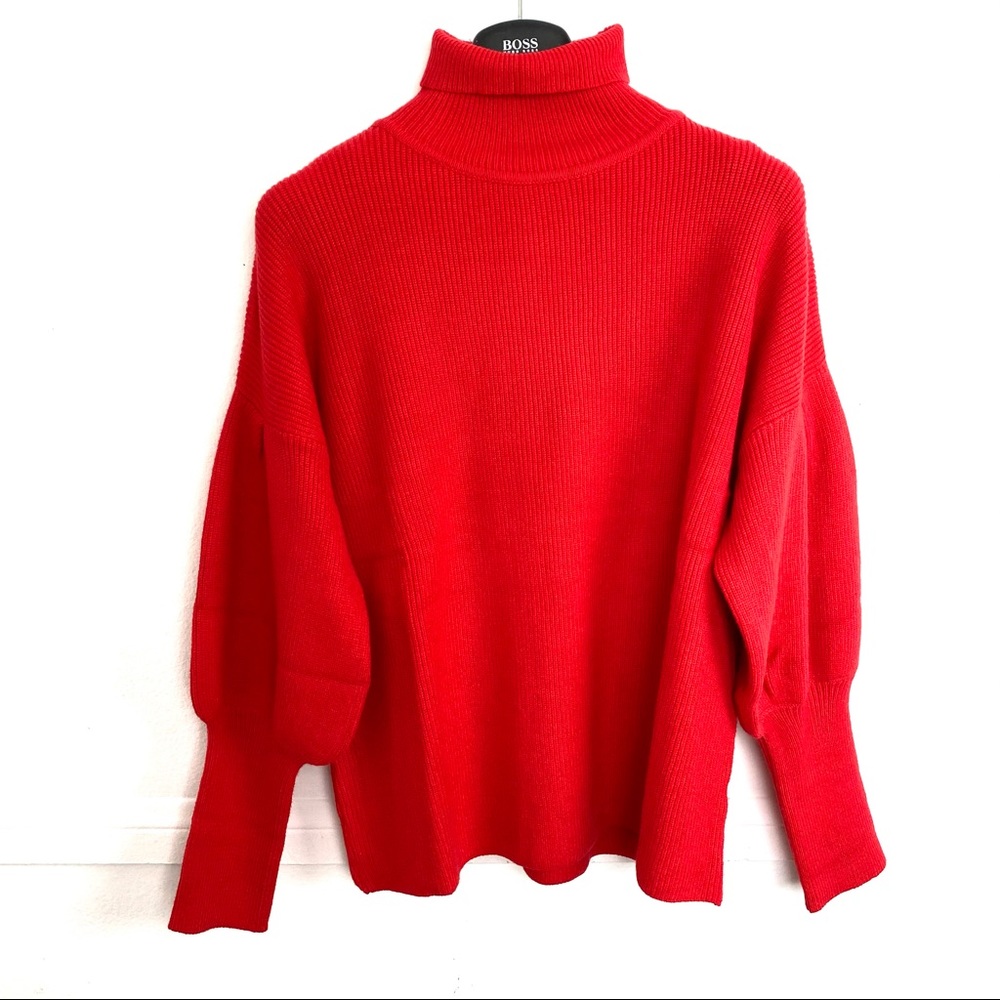 Red Rib Bell Long Sleeve Sweater TurtleNeck size S size L New